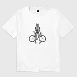 Футболка оверсайз женская Bike punk cat, цвет: белый