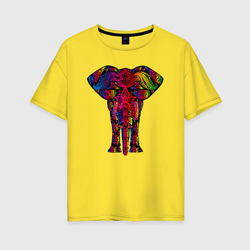 Женская футболка оверсайз Психоделически раскрашенный слон / Желтый – фото 1