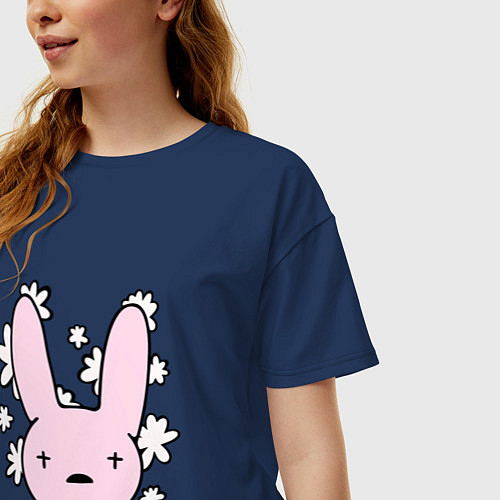 Женская футболка оверсайз Bad Bunny Floral Bunny / Тёмно-синий – фото 3