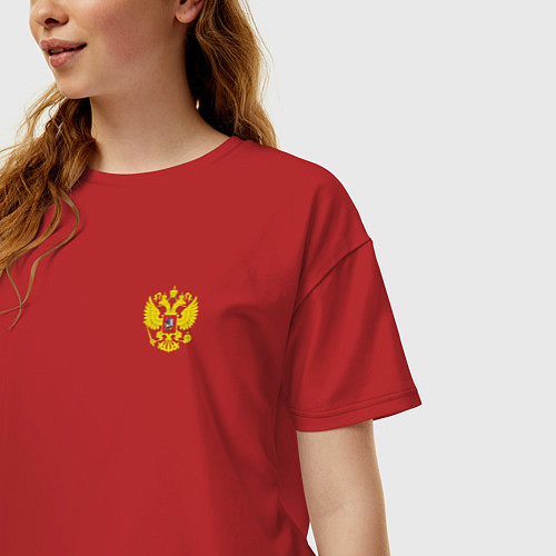 Женская футболка оверсайз Герб россии карман спина / Красный – фото 3