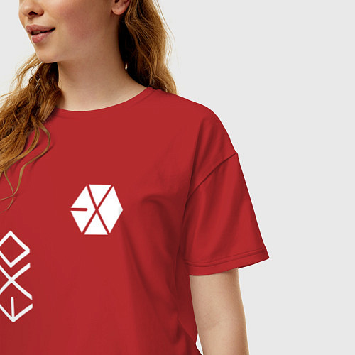 Женская футболка оверсайз Логотип группы exo / Красный – фото 3