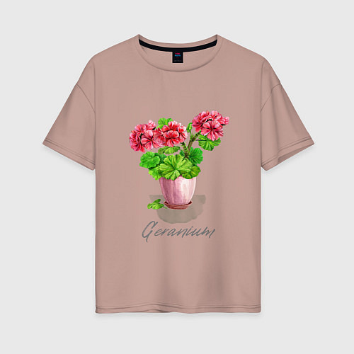 Женская футболка оверсайз Герань в горшке Пеларгония Geranium / Пыльно-розовый – фото 1