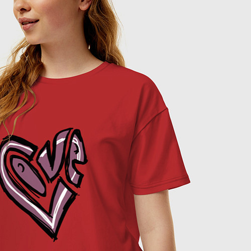 Женская футболка оверсайз Сердце LOVE рисунок / Красный – фото 3