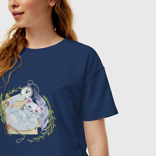 Женская футболка оверсайз Устал? Погладь Котэ! / Тёмно-синий – фото 3