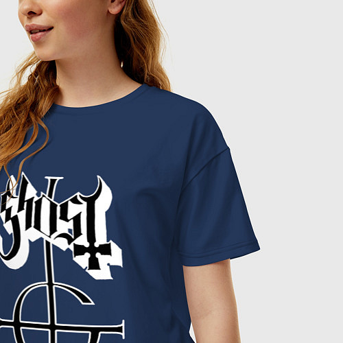 Женская футболка оверсайз Ghost logo / Тёмно-синий – фото 3