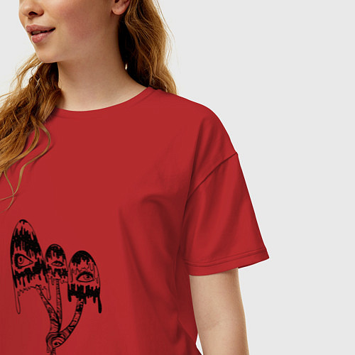 Женская футболка оверсайз Mushrooms with eyes black / Красный – фото 3