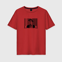 Футболка оверсайз женская Покупатель за штрих-кодом в клетке, цвет: красный