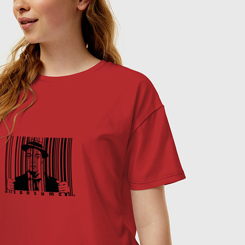 Женская футболка оверсайз Покупатель за штрих-кодом в клетке / Красный – фото 3