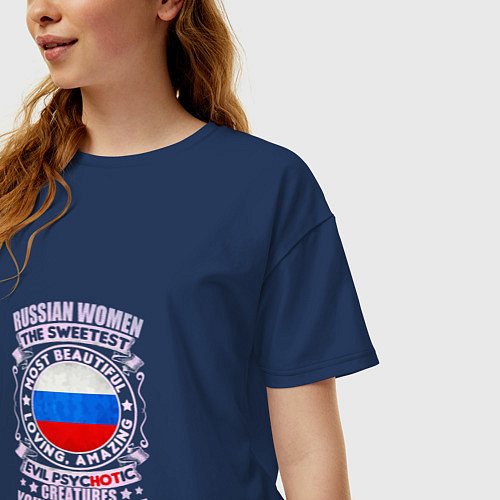Женская футболка оверсайз Russian - Woman / Тёмно-синий – фото 3