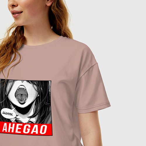 Женская футболка оверсайз Девушка с открытым ртом Ahegao / Пыльно-розовый – фото 3