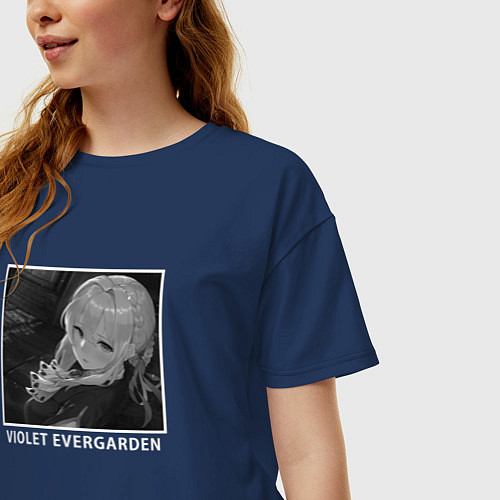 Женская футболка оверсайз Вайолет арт / Тёмно-синий – фото 3