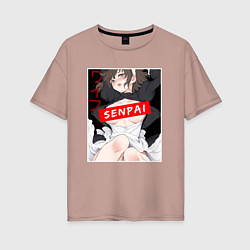Футболка оверсайз женская Девушка и надпись Senpai Ahegao, цвет: пыльно-розовый