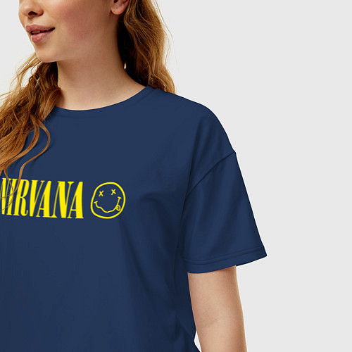 Женская футболка оверсайз Nirvana logo / Тёмно-синий – фото 3