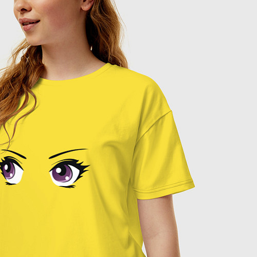 Женская футболка оверсайз Милые глазки cute eyes / Желтый – фото 3