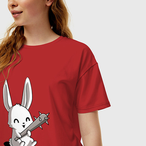 Женская футболка оверсайз Милый зайчик с дубинкой / Красный – фото 3