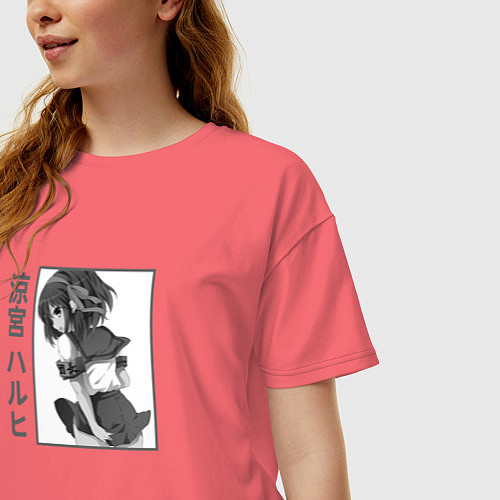 Женская футболка оверсайз Харухия арт / Коралловый – фото 3