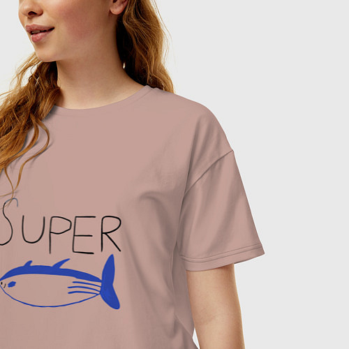 Женская футболка оверсайз Super tuna jin / Пыльно-розовый – фото 3