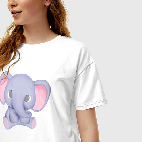 Женская футболка оверсайз Милый Слонёнок Сидит / Белый – фото 3