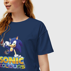 Футболка оверсайз женская Sonic Colours Hedgehog Video game, цвет: тёмно-синий — фото 2