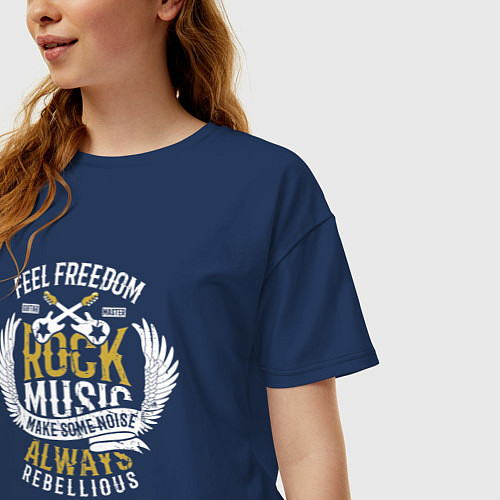 Женская футболка оверсайз Чувствуй свободу с рок-музыкой! / Тёмно-синий – фото 3