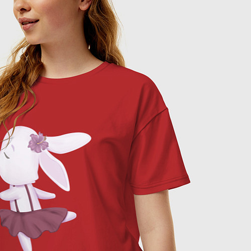 Женская футболка оверсайз Милый Крольчонок Танцует / Красный – фото 3