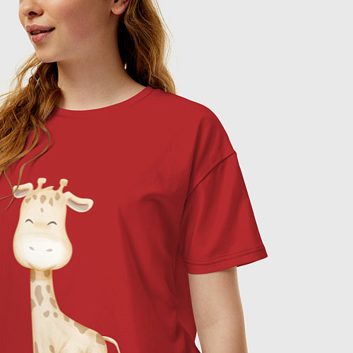Женская футболка оверсайз Милый Жирафик С Цветками / Красный – фото 3
