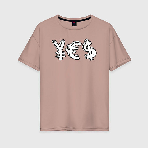 Женская футболка оверсайз YES юань, евро, доллар / Пыльно-розовый – фото 1