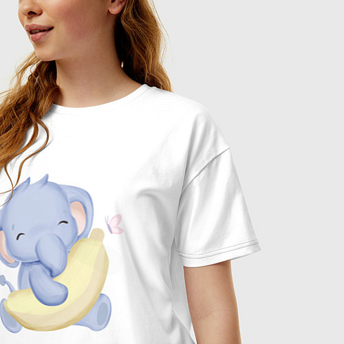 Женская футболка оверсайз Милый Слонёнок С Бананом / Белый – фото 3