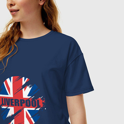 Женская футболка оверсайз Ливерпуль - Liverpool / Тёмно-синий – фото 3