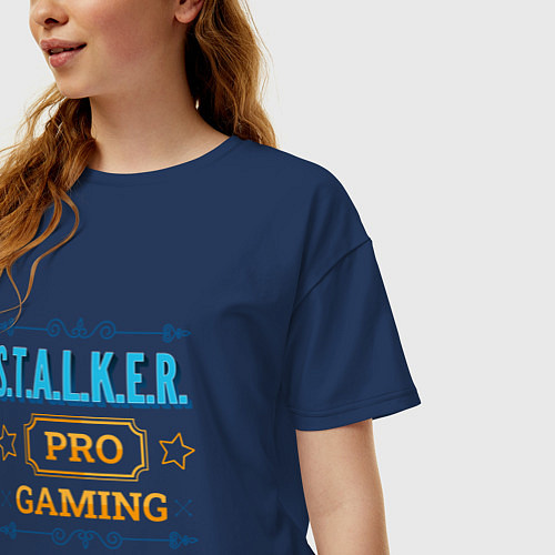 Женская футболка оверсайз S T A L K E R PRO Gaming / Тёмно-синий – фото 3