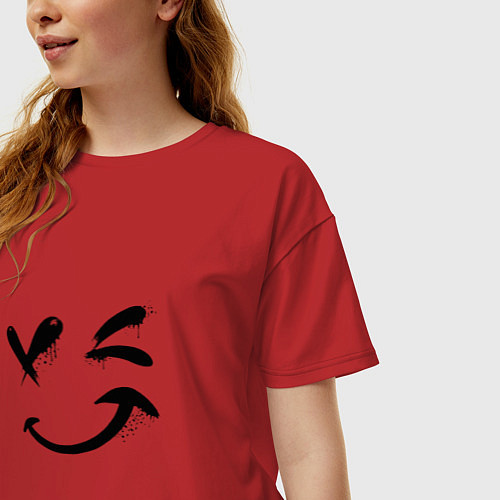 Женская футболка оверсайз Подмигивающий смайлик Граффити / Красный – фото 3