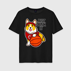 Футболка оверсайз женская JUST DUNK IT корги, цвет: черный