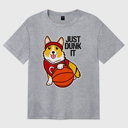 Футболка оверсайз женская JUST DUNK IT корги, цвет: меланж