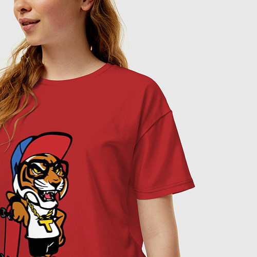 Женская футболка оверсайз Tiger Cool dude Skateboarding Extreme Тигр Крутой / Красный – фото 3