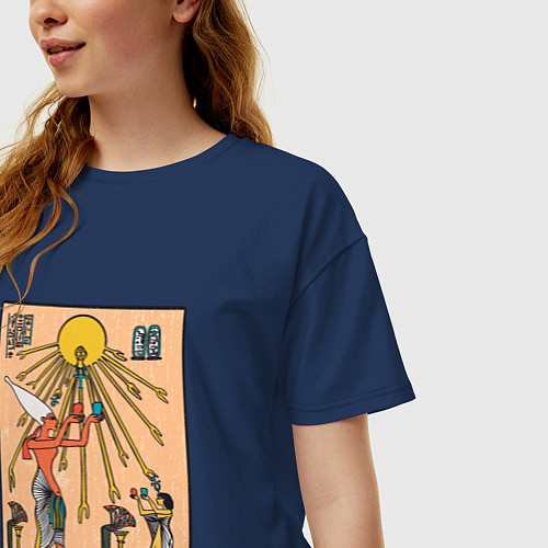 Женская футболка оверсайз Египетская фреска Атон с иероглифами / Тёмно-синий – фото 3