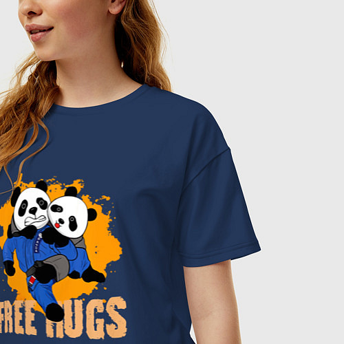 Женская футболка оверсайз Бесплатные объятия борьба панд / Тёмно-синий – фото 3