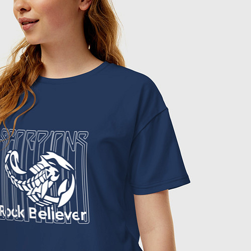 Женская футболка оверсайз Rock Believer Scorpions / Тёмно-синий – фото 3