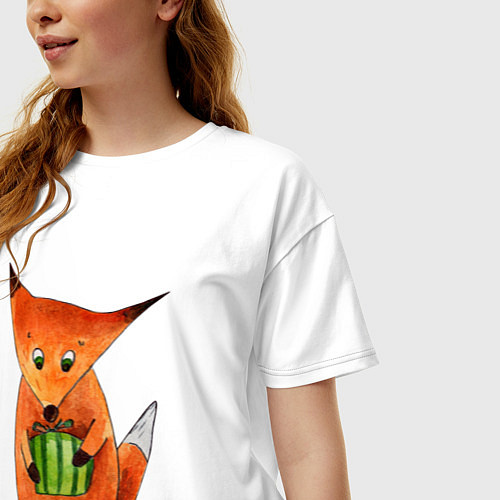 Женская футболка оверсайз Лисенок с подарком / Белый – фото 3