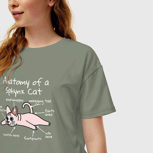 Женская футболка оверсайз Анатомия кошки сфинкса / Авокадо – фото 3