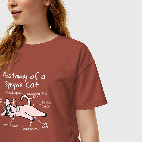Женская футболка оверсайз Анатомия кошки сфинкса / Кирпичный – фото 3