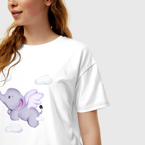 Женская футболка оверсайз Милый Слонёнок С Крыльями / Белый – фото 3