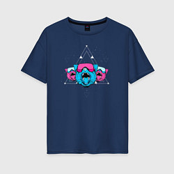 Футболка оверсайз женская Космические кибер коты, цвет: тёмно-синий