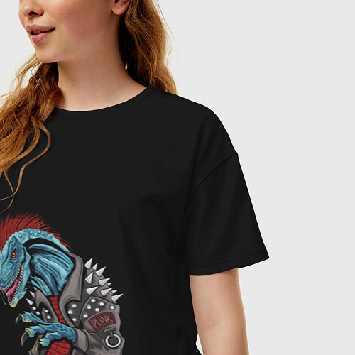Женская футболка оверсайз ДИНОЗАВР PUNK / Черный – фото 3