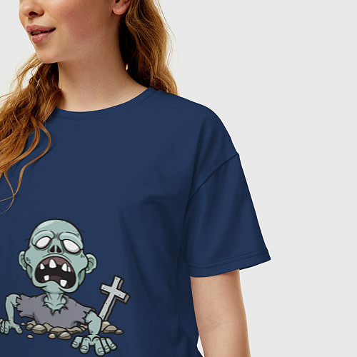 Женская футболка оверсайз Живой зомби / Тёмно-синий – фото 3