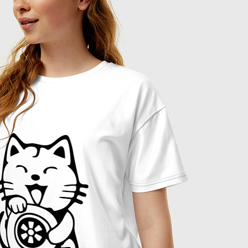 Женская футболка оверсайз JDM Cat & Engine Japan / Белый – фото 3