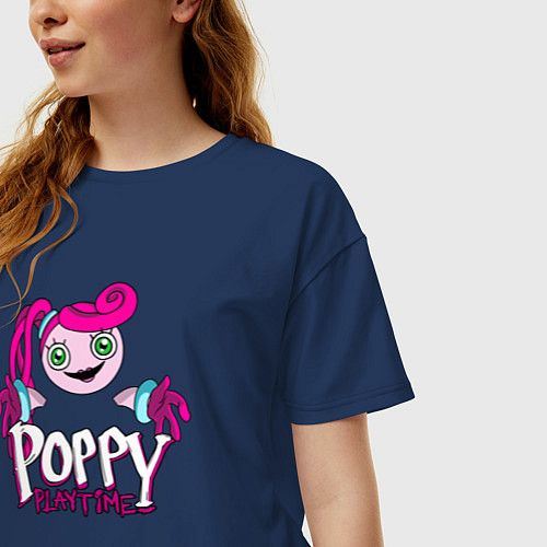 Женская футболка оверсайз Poppy Playtime Мама Длинные Ноги / Тёмно-синий – фото 3