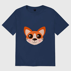 Футболка оверсайз женская Корги! Портрет собаки-лисички с огромными глазами, цвет: тёмно-синий