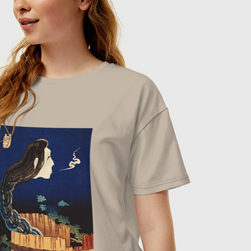 Женская футболка оверсайз The Plate Mansion Японский призрак / Миндальный – фото 3