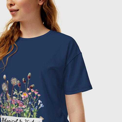Женская футболка оверсайз Botanical & Vintage Ботаника Винтаж Цветы / Тёмно-синий – фото 3