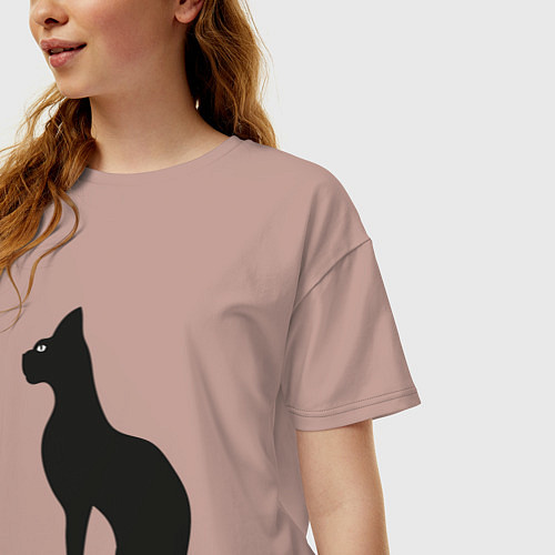 Женская футболка оверсайз Силуэт черной кошки, Египетская богиня Бастет / Пыльно-розовый – фото 3